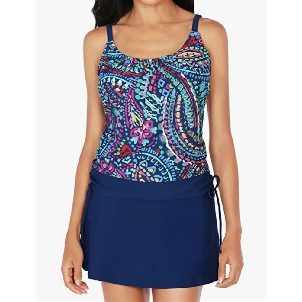 Caribbean Joe Women's Side Tie Blouson Tankini classic cut hipster botto…